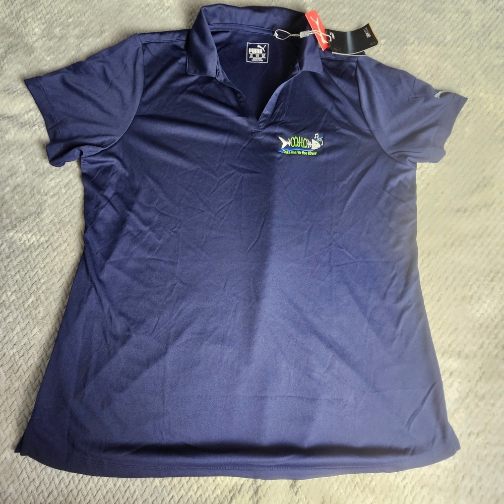 Puma Golf Polo Shirt‎ Womens 3XL Navy Blue DryCell Coho Fish Graphic NWT